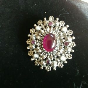 Vintage Red and silver broche